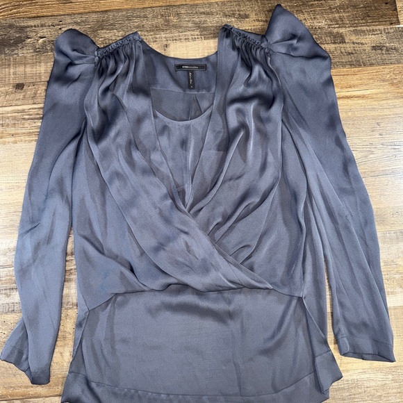 BCBGMaxAzria Tops - BCBGMAXAZRIA $178 Faux Wrap Chiffon Blouse Long Sleeve Size Small